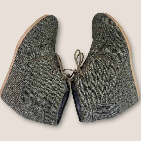 TOMS Womens Size 7 Wedge Heel Ankle Boots Desert Taupe Olive Herringbone Fabric - Picture 7 of 12